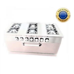 COCINA INDUSTRIAL 6 FUEGOS CON HORNO, SERIE MAGMA Fabricada en Europa