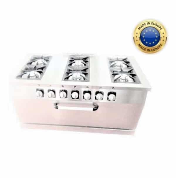 COCINA INDUSTRIAL 6 FUEGOS CON HORNO, SERIE MAGMA Fabricada en Europa